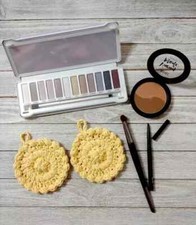 handmade crochet spa reusable pads make up ONLY eco friendly pouf yellow 2pc