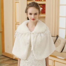 Women Bride Floral Shawl Lace Faux Fur Warm Coat Dress