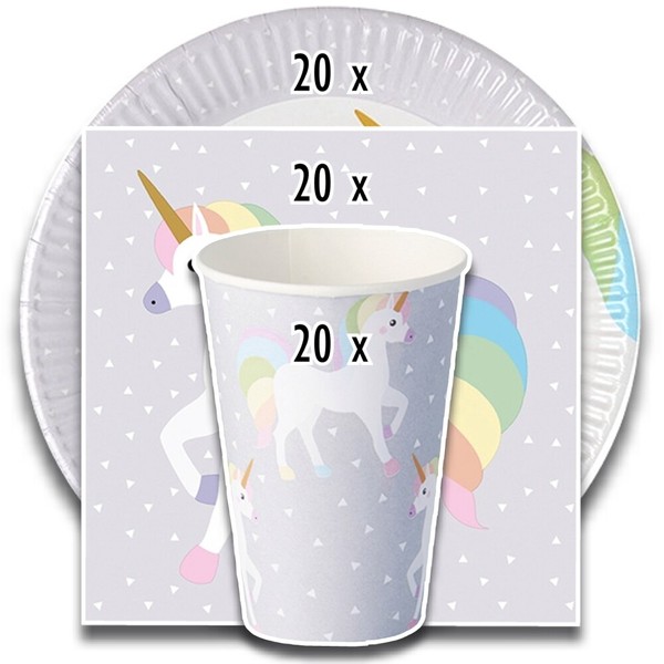 Party-Set Einhorn 60-Tlg. Servietten Teller Becher Kindergeburtstag Deko-Set-image