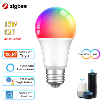 Zigbee Tuya Smart  E27 LED Glühbirne 18W RGBCW Farbe Lampe für Alexa Google home