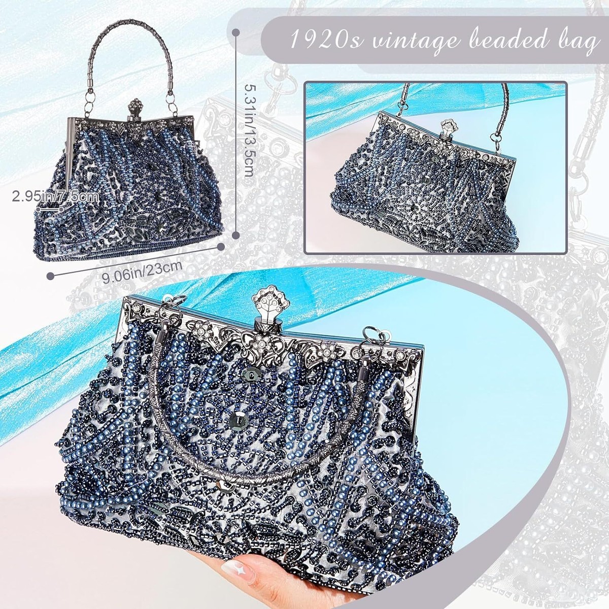 Amylove 1920s Vintage Beaded Clutch Evening Bags for Women Bride