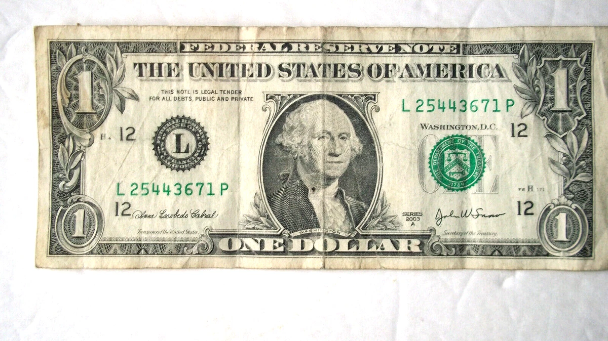 Rare Unique Fancy One Dollar Bill with Serial Number 1234567. Free Shipping