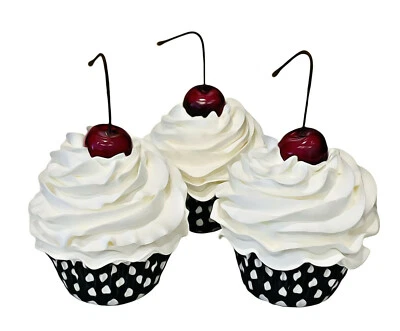 DEZICAKES Fake Cupcakes Vanilla Artificial Food Set of 3 Plain Vanilla Cupcakes