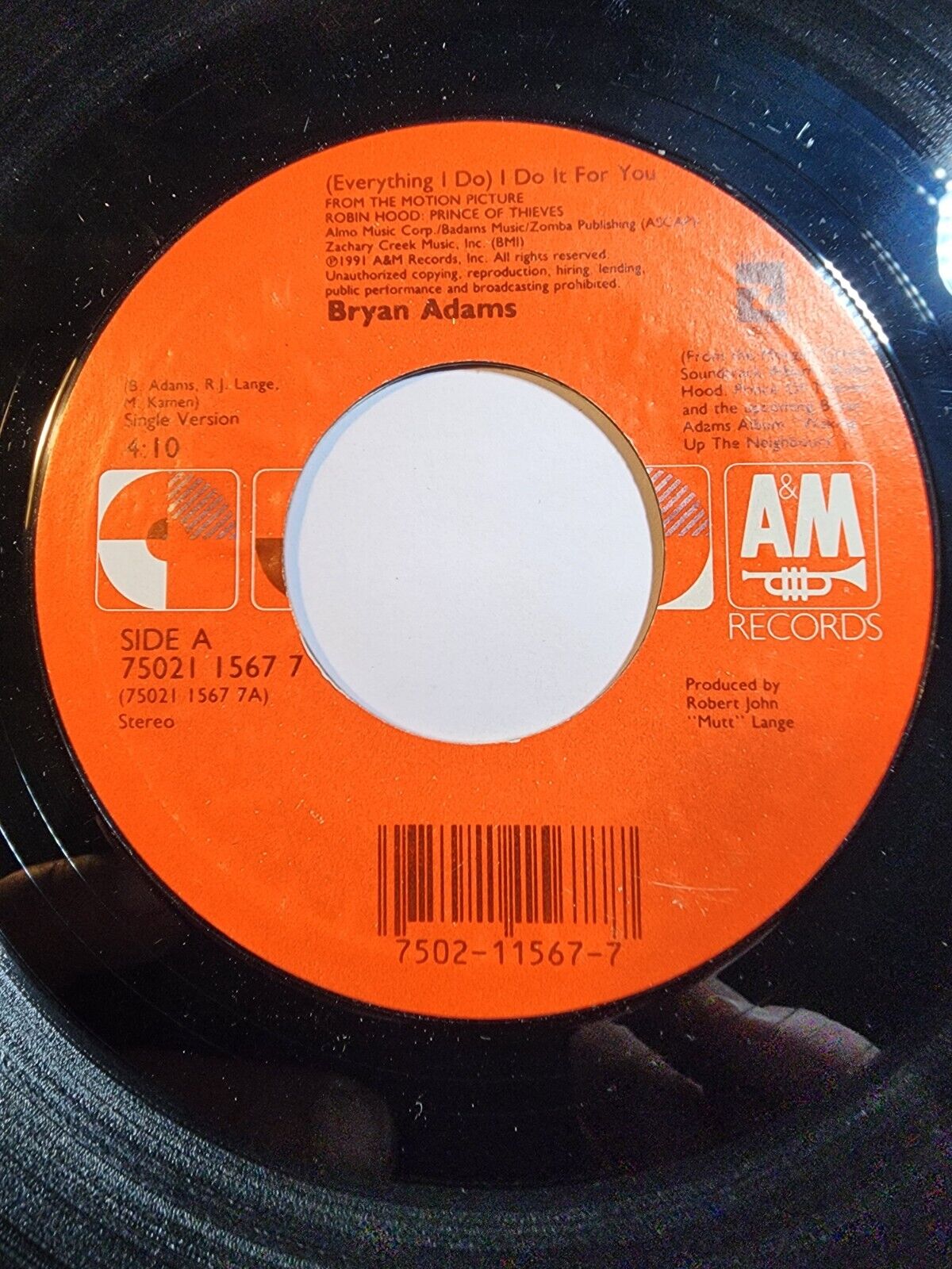BRYAN ADAMS "EVERYTHING I DO I DO IT FOR YOU" 45 RPM VG+ F258