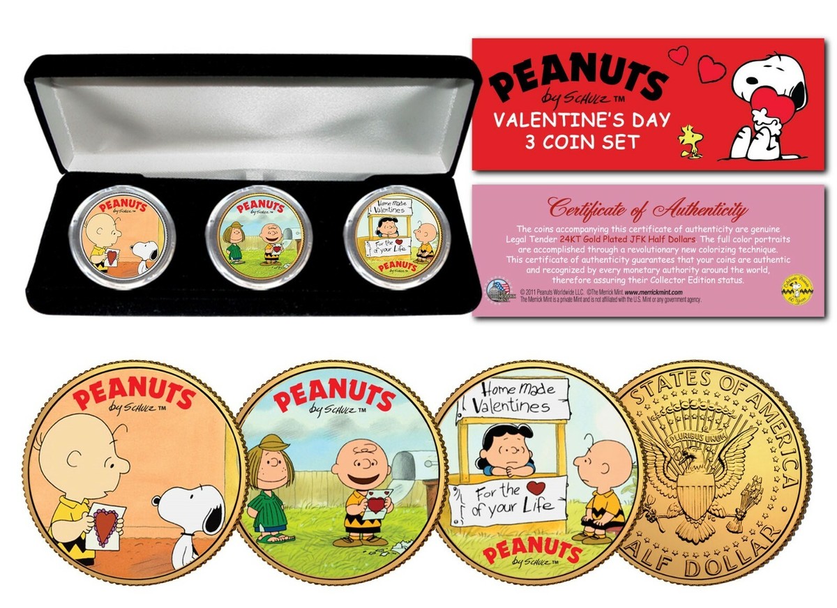 PEANUTS VALENTINES Snoopy Charlie Brown 24K Gold JFK Half Dollar 3