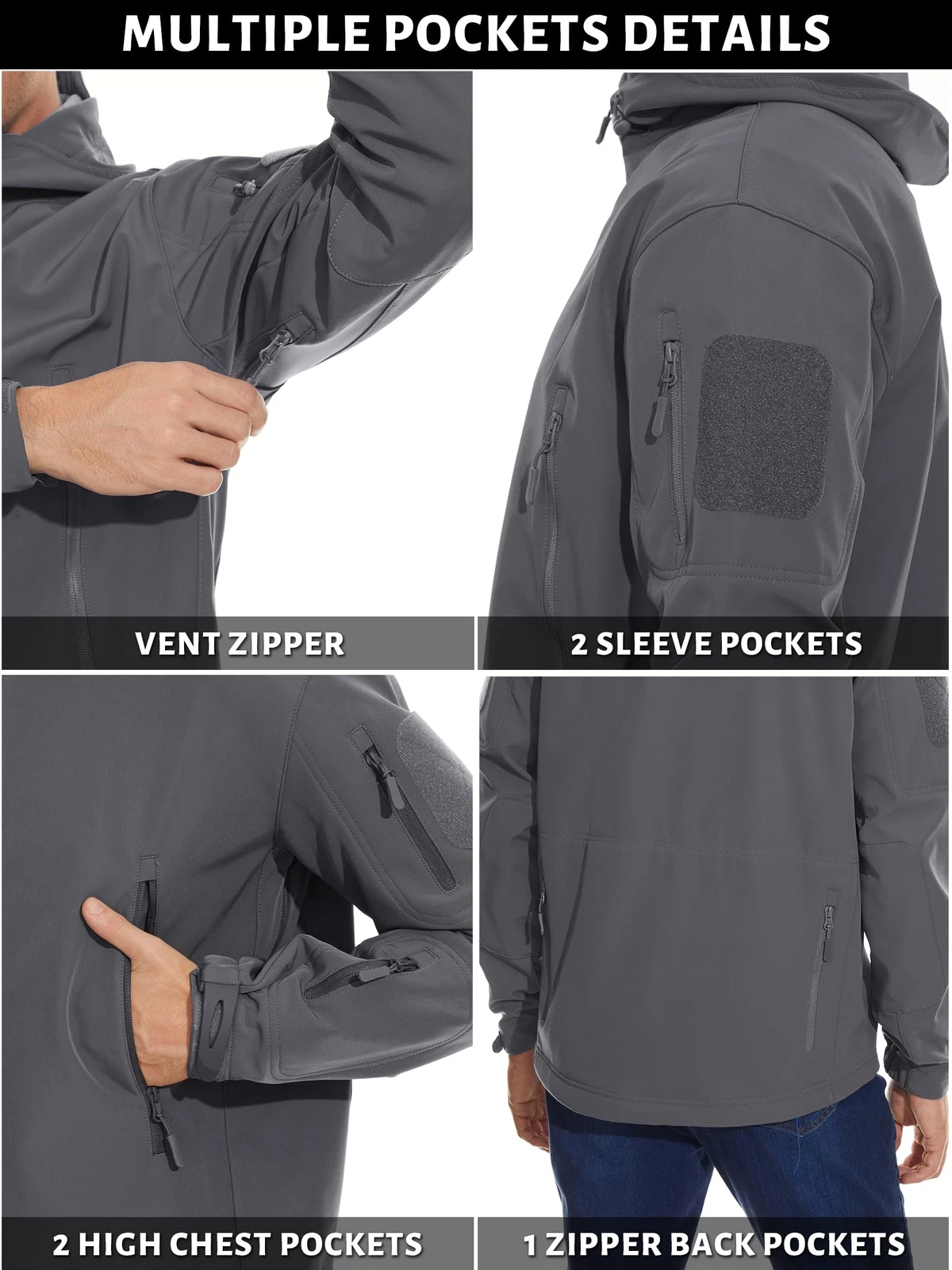 TACVASEN Waterproof Tactical Soft Shell Men Jacket Coat Army Windbreaker Outdoor - product detail image 9