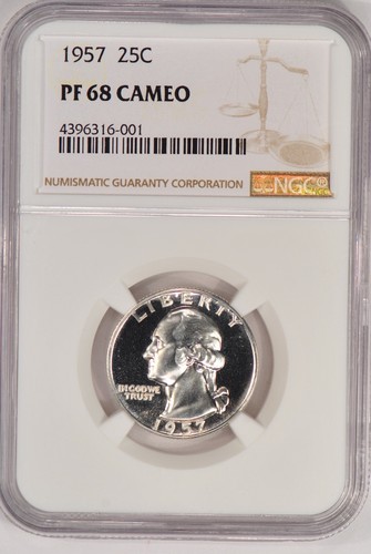 1957 Washington Quarter Proof NGC PF 68 CAMEO PR68CAM Frosty Coin 25C