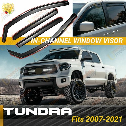 Window Visors For 2007-2021 Toyota Tundra Double Cab - 4pc Smoke Tinted Set 23 Tundra Accessories