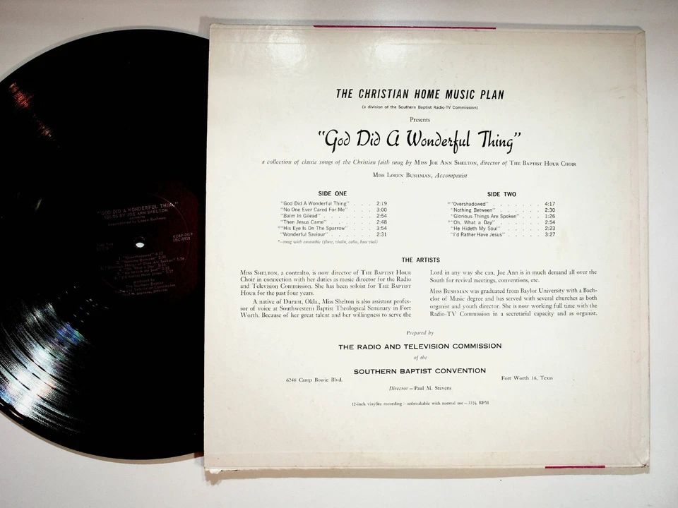 Joe Ann Shelton God Did A Wonderful Thing Gospel Baptist Choir Vinyl LP Record Foto 2 de 4