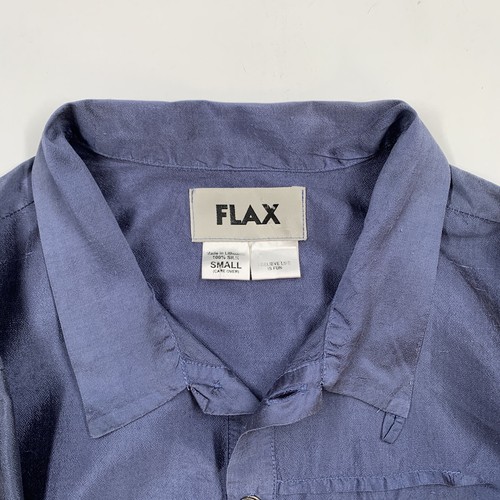 Men's FLAX (Small Oversize) Metallic Blue 100% Silk Button Front Shirt - Picture 5 of 7