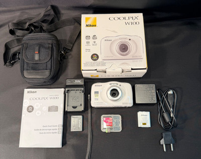 Nikon Coolpix W100 13.2MP Water/Shockproof 3X OpticalZoom Camera Bundle NICE!