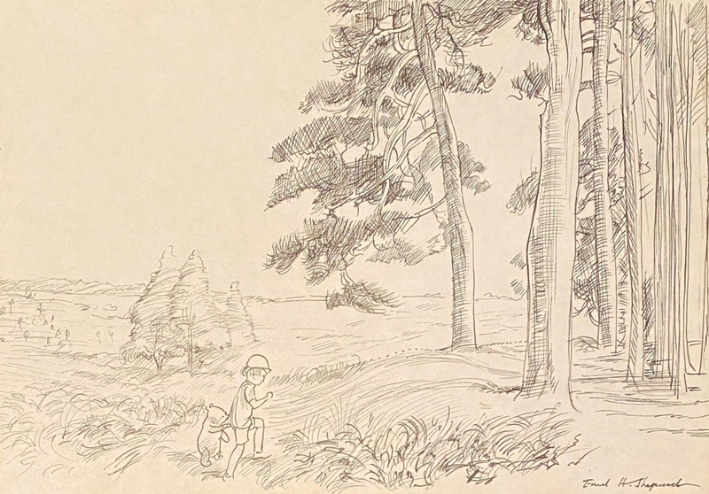 E.H. Shepard SIGNED Christopher Robin & Winnie the Pooh Sketch