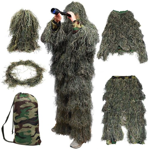 3D Ghillie Suit woodland Tarnanzug Camo Camouflage Kleidung Jagd Einheitsgröße - Bild 22 von 23