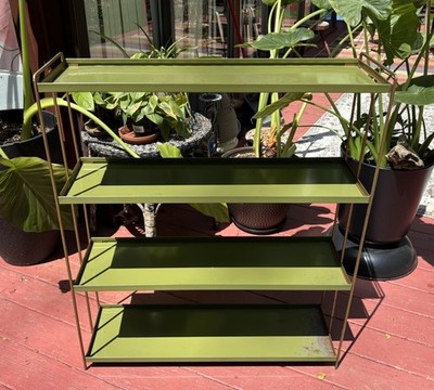 Vintage Mid Century Avocado Green 4 Tier Metal Plant Stand Bookcase Shelf 36''H