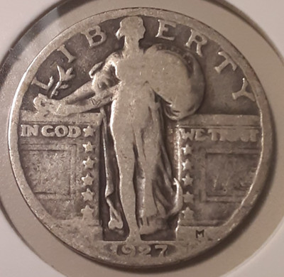 1927 Standing Liberty Quarter Philadelphia Mint 90% Silver US 25c coin (#7-RB7)