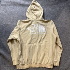 The North Face Hoodie Spellout Logo Pullover Sweatshirt Cream Beige Fleece Men