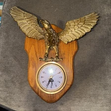 Vintage Brass Quartz Ship's Clock With Solid Brass Eagle 18” X 17”