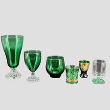 6 Vtg Green Ireland Style Liquor Barware Glasses Mixed Types