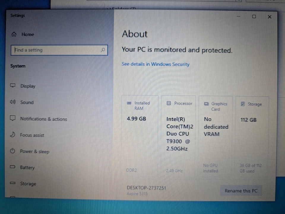 Твердотельный накопитель Acer Aspire 5315 15,4 дюйма Intel Core 2 Duo 2,50 ГГц 5 ГБ RAM 120 ГБ HDD Windows 10 - Изображение 3 из 4