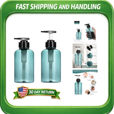 #ad #ad 10oz Clear Blue Shampoo Bottles with Smooth Pump Set of 2 Durable Containers $12.99