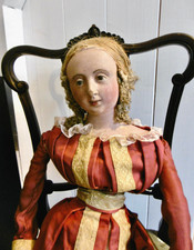 FIGURINE/POUPÉE ANCIENNE TÊTE COMPOSITION CORPS REMBOURRÉ ITALIE XVIIIè ? 86 cm