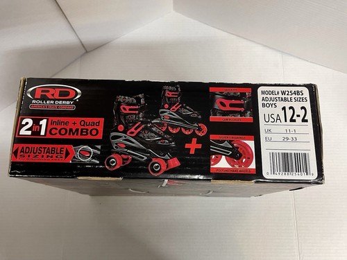 Pattini combinati rosso e nero Roller Derby 2 in 1 in linea + quad misure regolabili 12-2 - Foto 8 di 8