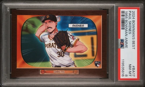 Paul Skenes 2024 Bowman's Best 1955 Bowman Anime #BA-17 Pirates Rookie RC PSA 8