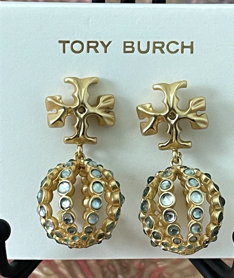 Pendientes Tory Burch Roxanne Pequeños Gota Cristal Azul NUEVO Foto 3 de 4