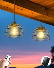 Solar Pendant Light Indoor Outdoor, 4/6/8 H Timer, Dimmable Bohemian Hanging ...