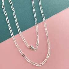 925 Sterling Silver 4mm Paperclip Link Chain Necklace Unisex #N277