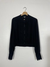 Laura Ashley Vintage Black Ruffle Blouse Top - Sz 14