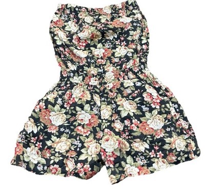 mine Floral Sleeveless Romper M Black Red Beige Cotton Nylon Blend