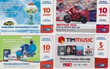 lotto 4 schede telefoniche ricarica TIM 10 5 euro 2012 2013 2014 2016 timmusic