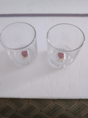 Set of 2 Unused 3.5'' Jim Beam Whisky Lowball Glasses w/ Inset Logo on the Bottom