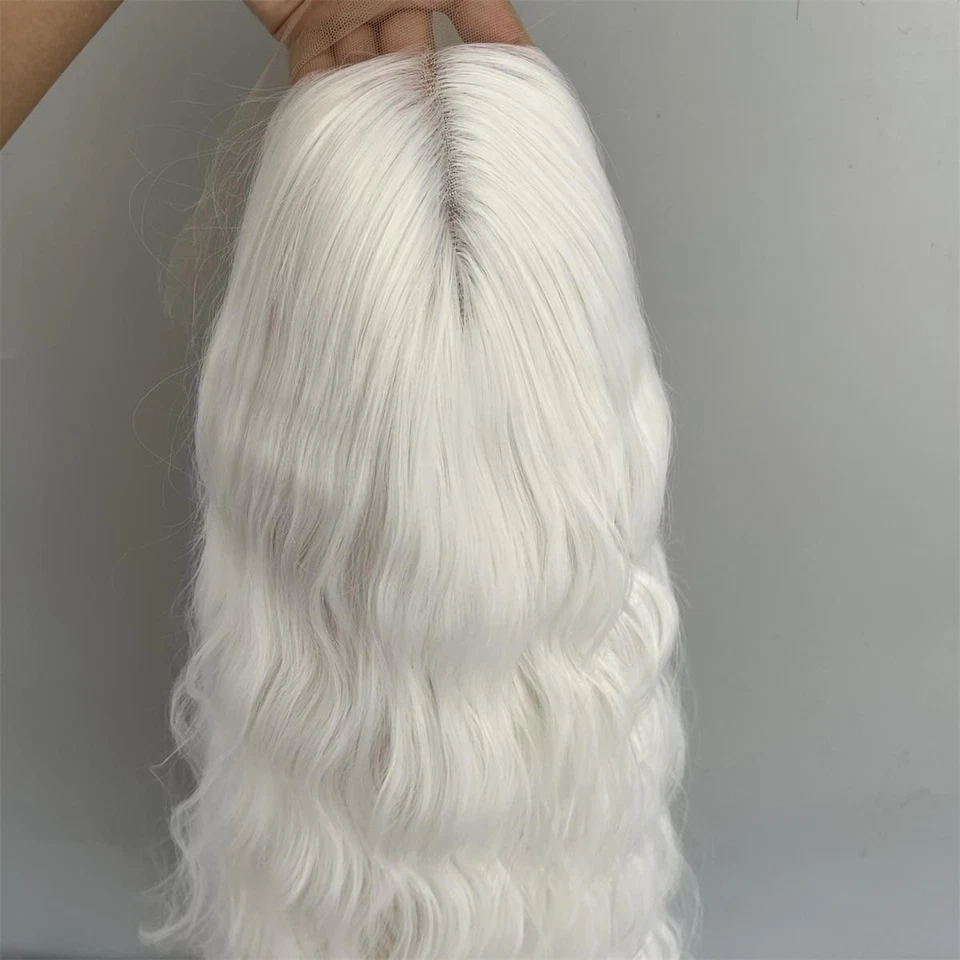 Peluca frontal de encaje HD T blanca larga ondulada pre arrancada sintética resistente al calor Foto 2 de 4