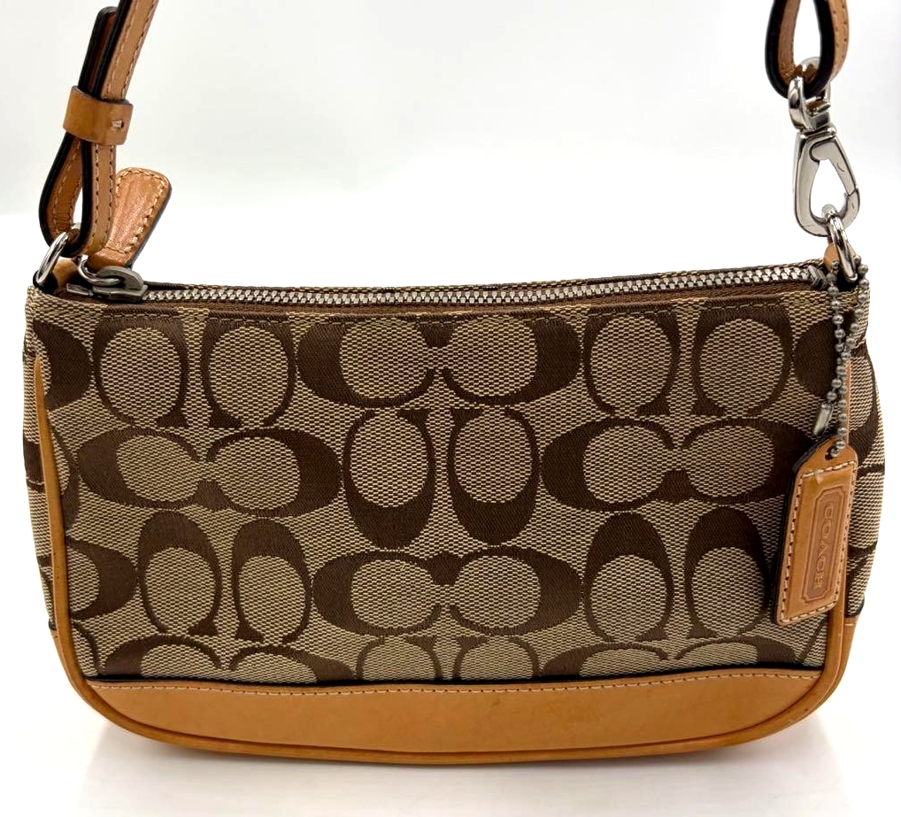 Coach Signature Demi mini Pouch Hand Bag Canvas Leather Beige 6094