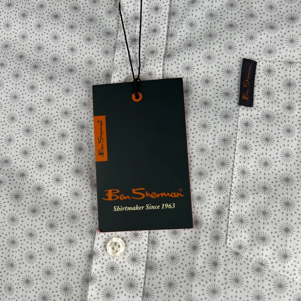 Camisa Ben Sherman 2XL Marfil Geométrica Informal Abotonada Manga Corta Para Hombres Nueva Con Etiquetas Foto 2 de 4