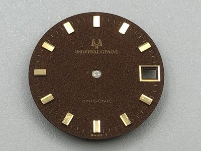 VINTAGE 60s 70s UNIVERSAL GENEVE UNISONIC DATE MAROON BROWN WATCH DIAL  Cal.1-52