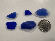 Sea Glass - 5 Blue with White Backing Piece Of Sea Glass - Lot 444