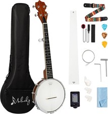 5 String Banjo Mini - 26 Inch Travel Banjo Sapele Body Closed Solid Back Beginne