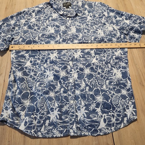 Retrofit Brand Hawaiian Shirt Blue Tropical Hawaiian Palms Cotton Mens 2XL EUC - Picture 8 of 9