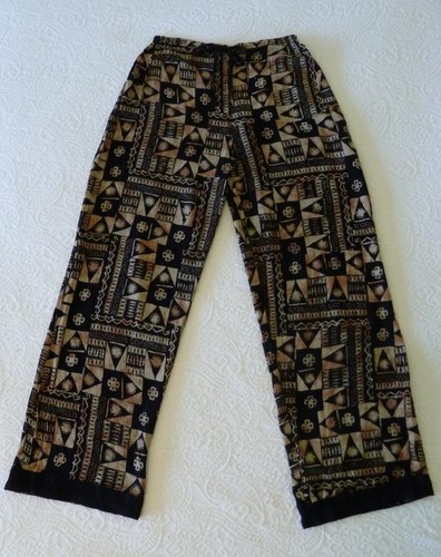 NWT MISSION CANYON Rayon Black & Gold Boho Art-to-Wear Full Leg Pants OS Tall - Picture 1 of 9