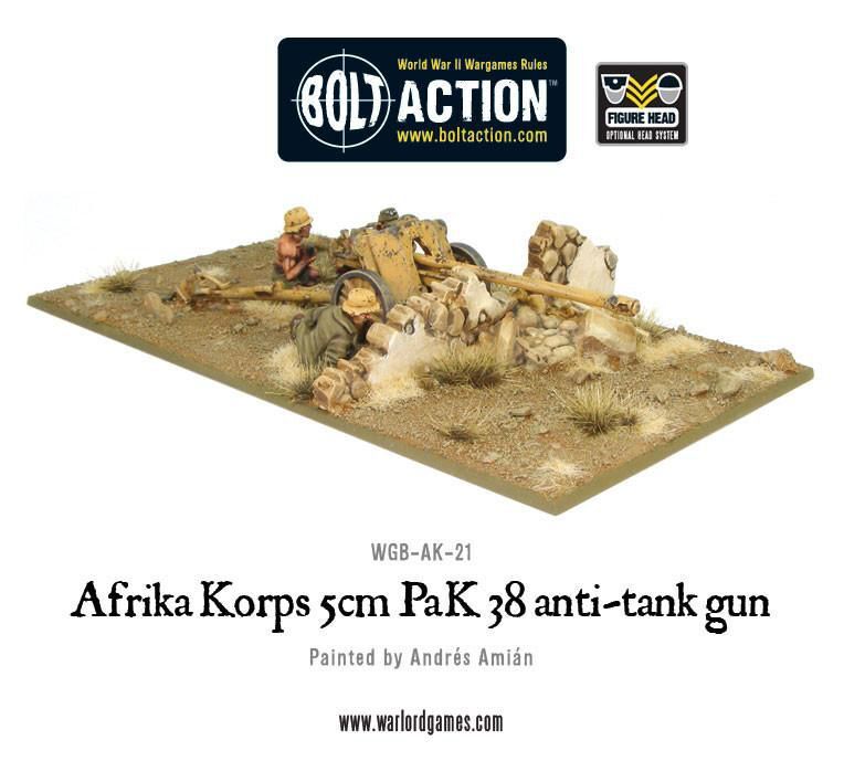 Thumbnail - Warlord Games Afrika Korps 5cm Pak 38 Anti-tank Gun 28mm Ww2 German