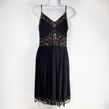 Pisarro Nights Women's 6 Black Straps Dress Featuring LACE and Beaded Motif