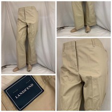 Lands  End Khaki Pants Sz 14 Tan Cotton Poly Flat Front NWT YGI P1-340