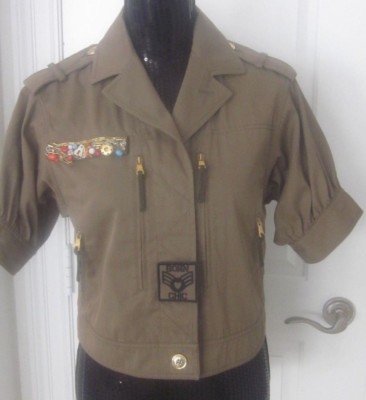 Moschino Italian Khaki Military Zipper Pocket Embellished Jacket