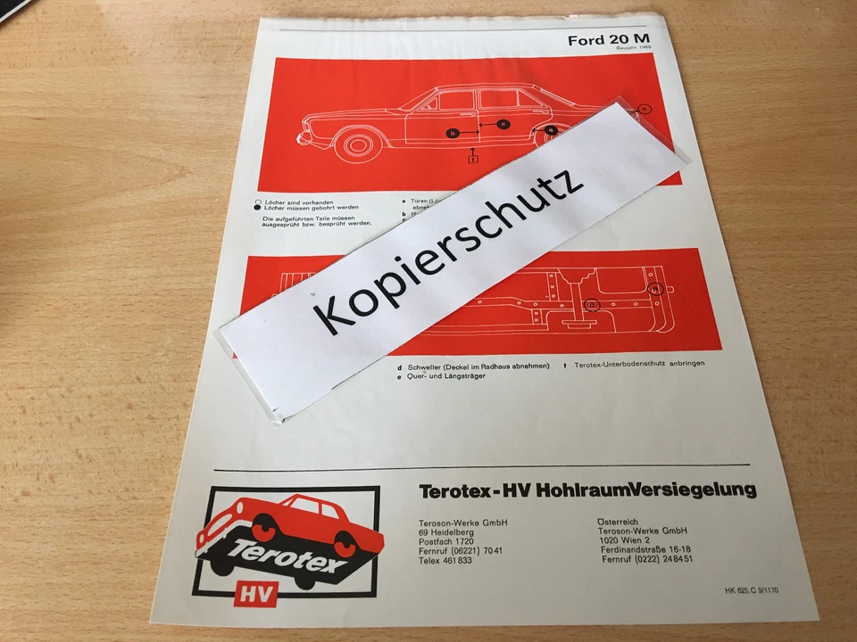 Ford Taunus 17 M, 20 M P 7 ab Bj. 1969, Terotex Hohlraumversiegelungsplan - Bild 1 von 1