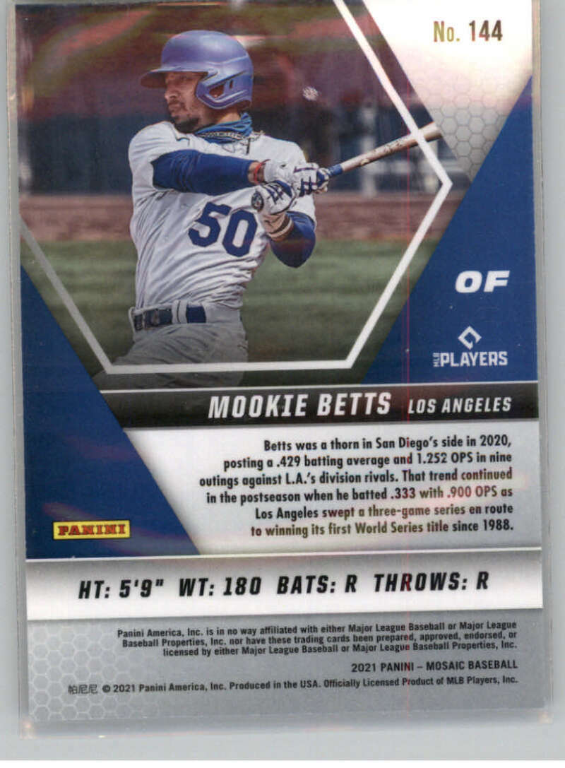 MOOKIE BETTS 2021 Panini Mosaic #144 Dodgers ID:24830 | eBay