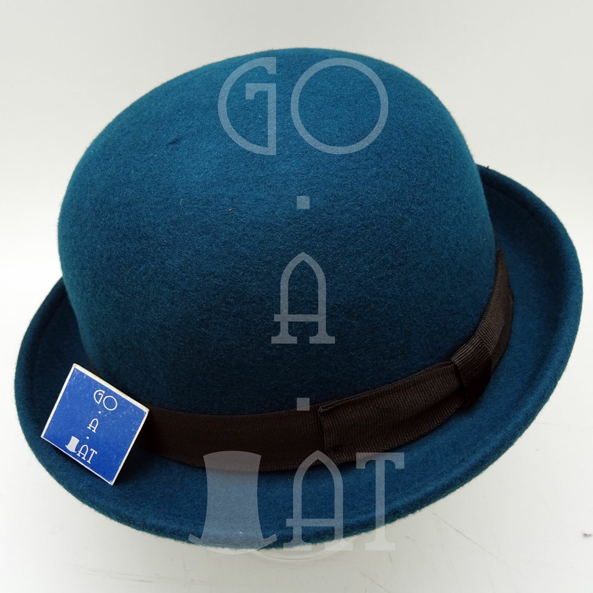 FASHION Wool Felt Soft Bowler Hat Men Women Derby Ribbon 59cm Midnight  Blue