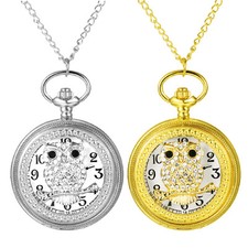 Men Women Openwork CZ Owl Arabic Numerals Dial Quartz Pocket Watch Necklace 31"